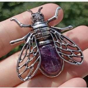New Lucky Amethyst Cicada Pin Brooch Pendant.